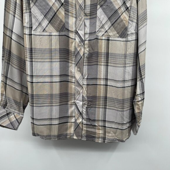 CJ Banks Womens Plaid Button Up Top Long Sleeve Multicolored Size X Studded - Picture 3 of 9
